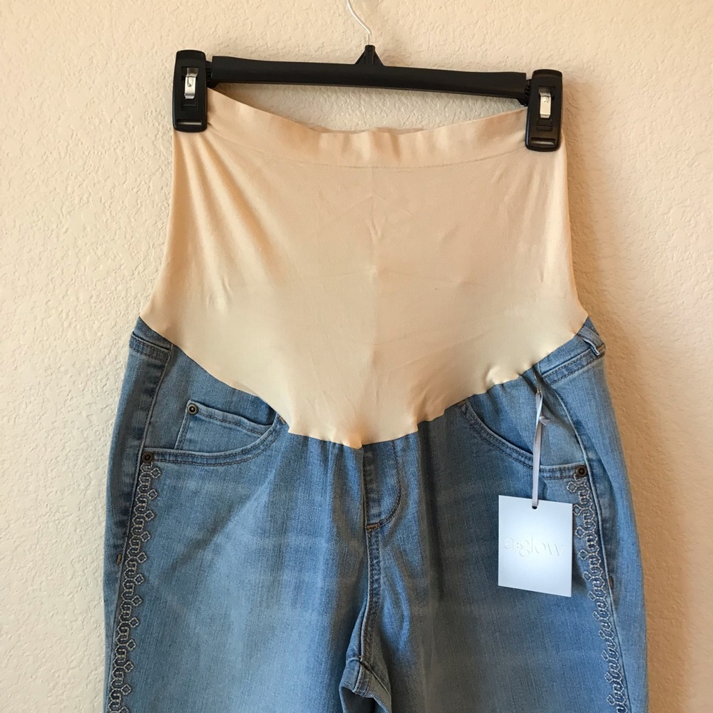 Maternity Blue Jeans NEW Size 12 Ankle Length Belly Band Light Wash Gift for Her - Picture 2 of 7